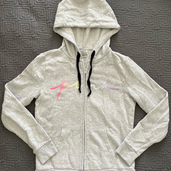 PINK Victoria's Secret Sweaters - PINK Victoria's Secret Light Gray Full Zip Hoodie